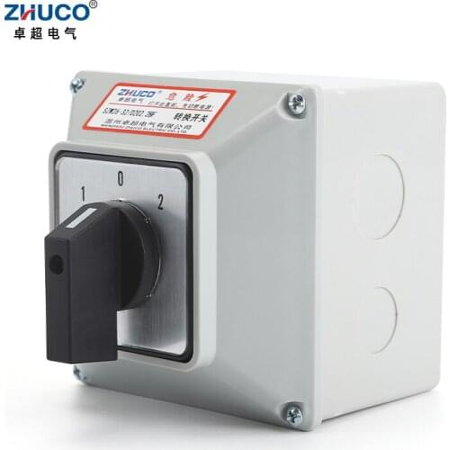 ZHUCO SZW26/LW26-32 32A 3 Position 2 Phase 1-0-2 Automatic Universal Changeover Rotary Knob Cam Switch With Waterproof Box