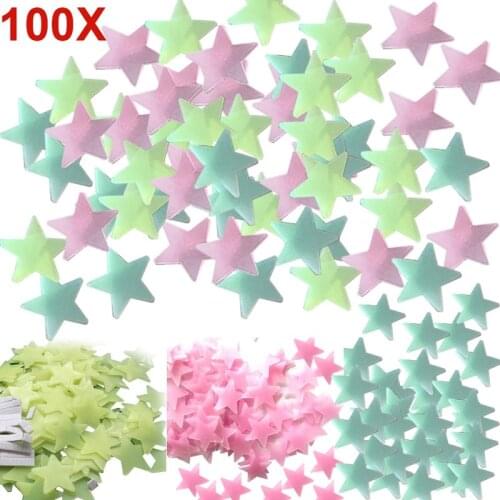 100pcs Home Decor Wall Decals Glow Color Stars Luminous Fluorescent Wall Stickers for Kids Nursery Rooms MUMR999
