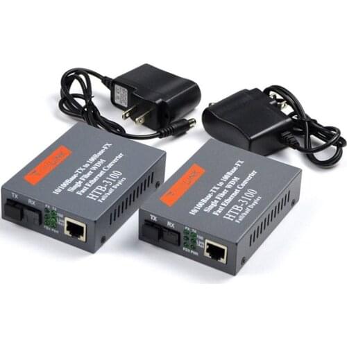 2Pcs 10/100 Mbps Fiber Optical Transceiver One Pair Fiber Media Converter POF Media Converter NetLink HTB-3100AB-25KM