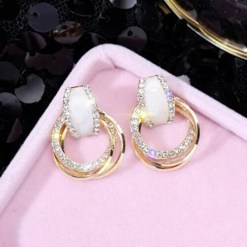 2019 Classic Shell Stud Earrings For Women Rose Gold Small Circles Shining Rhinestone Earring Jewelry Bijoux Gift