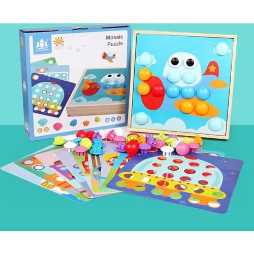 3D Puzzles Toddles Wooden Montessori Mushrooms Nails Traffic Pattern Matching Mosaic Puzzle Educational Toys Baby Learning Toy