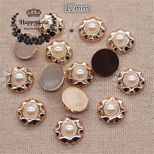 50PCS 12mm Golden Flower Pearl Plastic Flatback Button Decoration Sewing Craft Scrapbook Accessories
