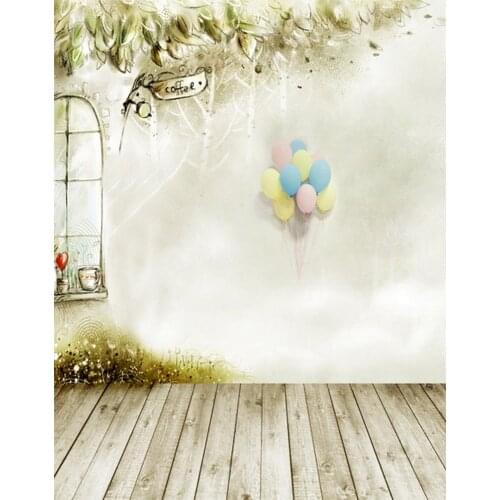 5x7ft Wooden Floor Leaf Flowers Painting Balloon Photography Backdrops Photo Props Studio Background