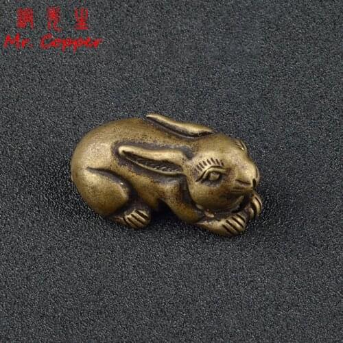 Antique Copper Zodiac Lucky Rabbit Statue Ornaments Vintage Solid Brass Cute Animal Miniatures Figurines Tea Pet Desk Decoration