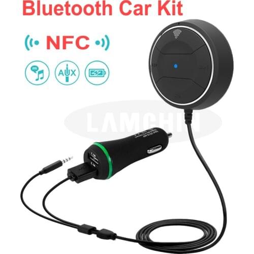Wireless Car Charger Handsfree Car Kit Bluetooth 4.0 Stereo Music Receiver With 3.5MM Aux Input Jack Fast NFC Dual USB Charger