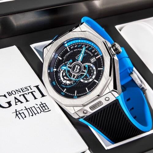 Automatic Mechanical Watch Men Top Brand GATTI Luxury Leather Mens Wristwatches Waterproof Sports Blue Watches Relogio Masculino