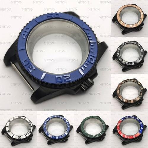 NEITON 40mm Black PVD Case Sapphire Glass Black Fit ETA2836 NH35/36 Mingzhu DG2813/5833 Miyota 8215/8205 Back Transparent Glass