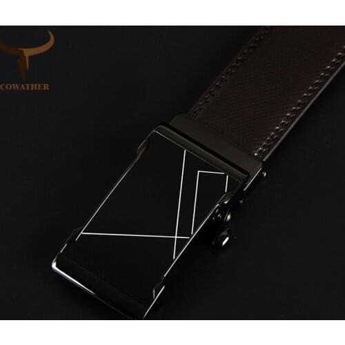 COWATHER Vintage Cow Genuine Leather Belts for Men Cowhide Male Strap Automatic Metal Buckle High Quality Men Belts 110-130cm