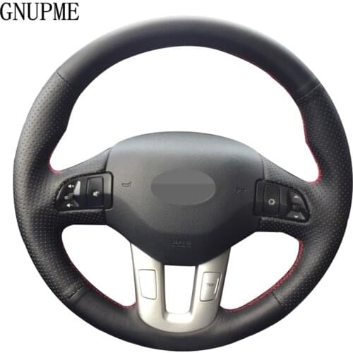 DIY Hand-stitched Black Artificial Leather Hand-stitched Car Steering Wheel Covers For Kia Sportage 3th 2011-2014 Kia Ceed 2010