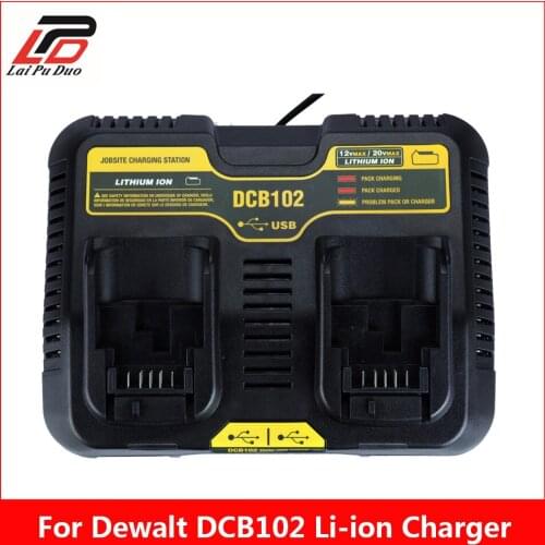 DCB102 Double Li-ion Battery Charger USB 5V For DeWalt 12V 14.4V 18V 20V DCB101 DCB200 DCB140 DCB105 DCB200 DCB201 DCB203