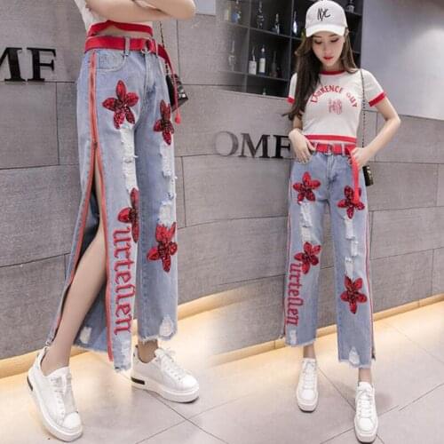 HOT Spring and Autumn Womens jeans Woman pants Korean version 9-point pants High waist Show thin Oversize All-match Fashion
