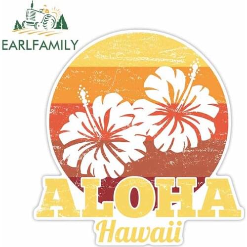 EARLFAMILY 13cm x 12.3cm for Aloha Hawaii Summer Retro Car Stickers Refrigerator Windshield Decal Bumper Anime Car Assessoires