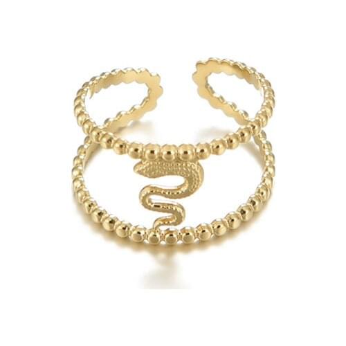 Statement Gold Color Stainless Steel Snake Rings For Women High Quality Double Layer Hollow Opening Finger Ring Jewelry Gift