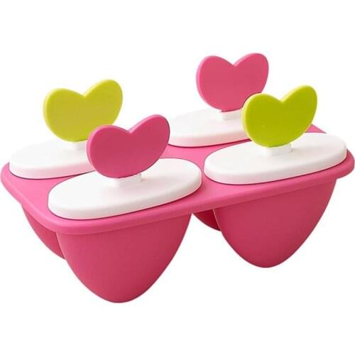 Ice Cream Mold 4-Capacity Heart Food Grade Ice Pop Mold Popsicle Mold For Home DIY Cream Maker Random Color