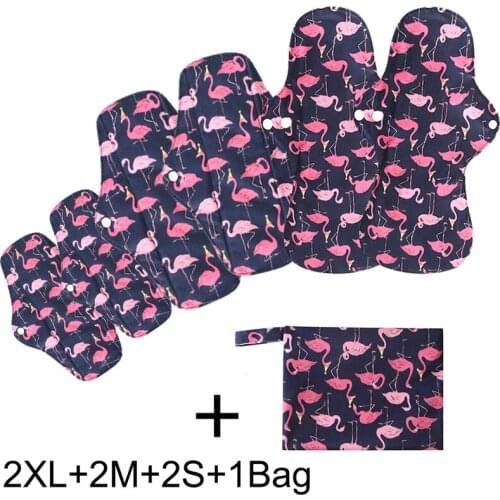 Ohbabyka Sanitary Pads Reusable Cloth Menstrual Pads Washable Sanitary Towel Cloth Bamboo Menstrual Pads 2S+2M+2XL+1Wet Bag