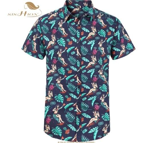 SISHION Cotton Hawaiian Shirt Short Sleeve leaf Floral beauty Print Summer Beach Casual Men Shirt MS0006 Plus Size Hawaii Shirt