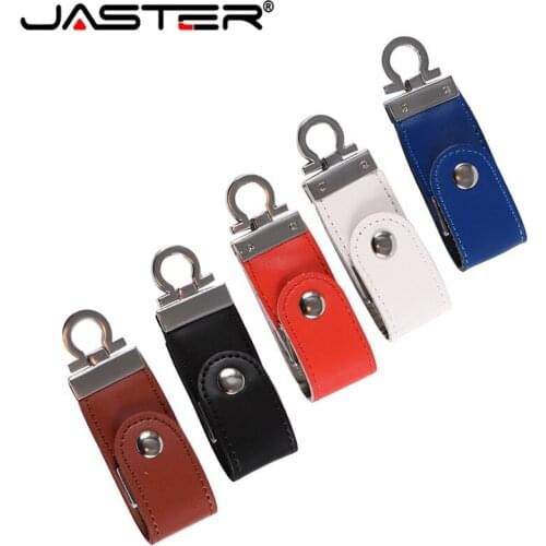 JASTER USB flash drive Leather metal keyring Pendrive creativo USB 2.0 64GB 32gb 16gb 8gb 4gb