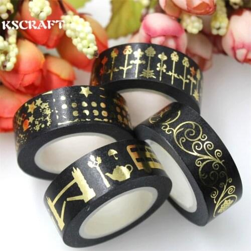KSCRAFT 15mm*10m Adhesive Tape for Scrapbooking DIY Craft Sticky Deco Masking Japanese Paper Washi Tape Black Series