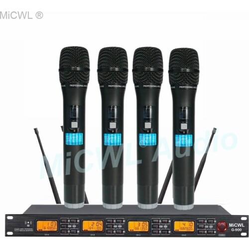 MiCWL Microphone System Professional Wireless Karaoke 4 Handheld Adjustable 250m Receive Large Range