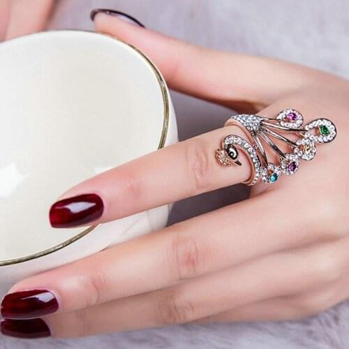 Fashion Peacock Rhinestone Exaggeration Rings For Woman New Arrival 2019 Delicate Jewelry Gift Ladies Party Ring Bague Femme