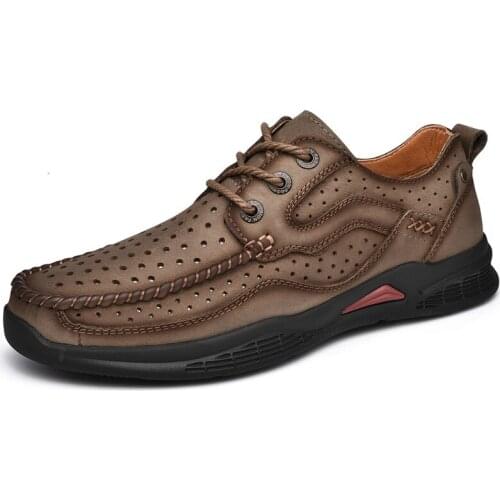 Genuine Leather Men Casual Shoes Perforated and breathable Soft Breathable Men Loafers Oxfords Driving Shoes