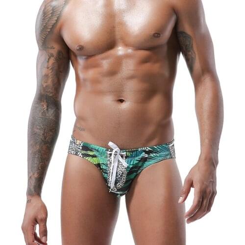 Mens Leopard Swim Briefs Trunks Swimwear Swimsuit Male Low Waist Swimming Brief Trunk Flower Print Surfing Beach Shorts for Men