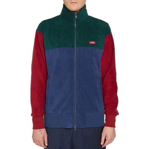 Mens multi color block Stand collar suede fleece jackets for winter