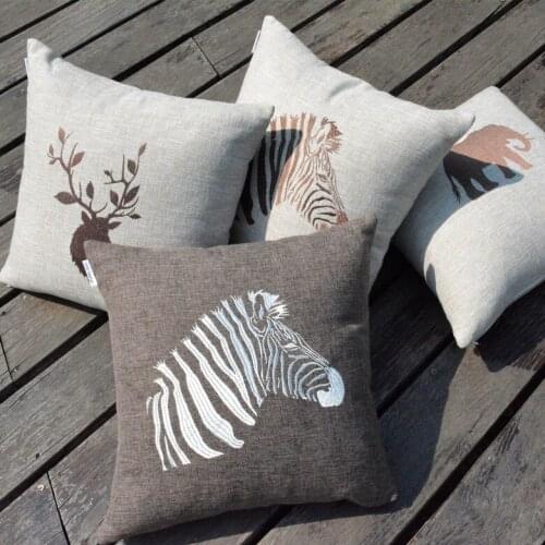 40x40cm beige coffee color deer/zebra embroidered cushion cover pillowcase decorative throw pillow covers sofa cover for pillow