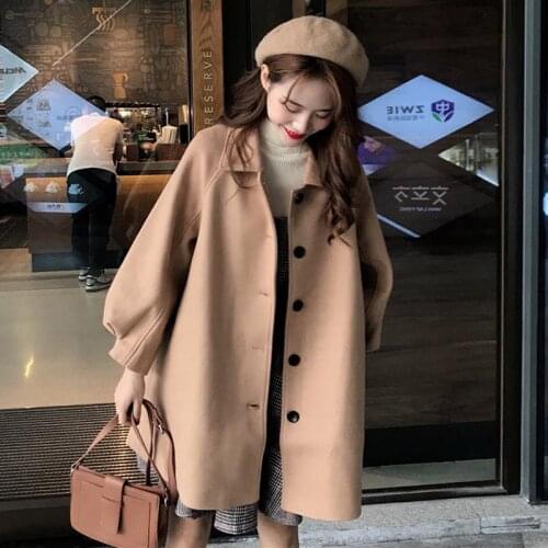 New Autumn and Winter Woolen Shirt Coat Female Student Medium Long Korean Loose and Versatile Woolen Coat