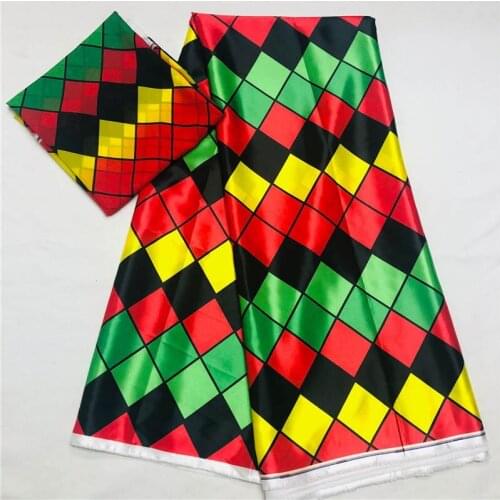 New Design Imitated Silk Fabric High Quality Soft Fold Silk Wax Silk Stretch Satin 4+2 Yards/Set African Print Fabrics! XMF766