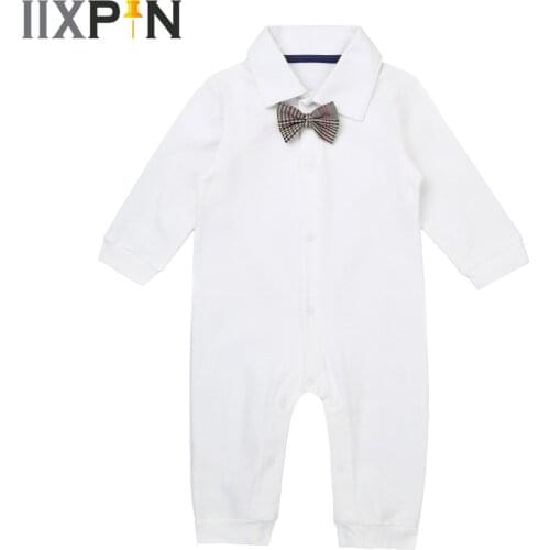 Toddler Baby Boys Romper Infant Rompers Cotton Long Sleeves Jumpsuit Bodysuit Gentlemen Christening Baptism Wear Babys Clothing