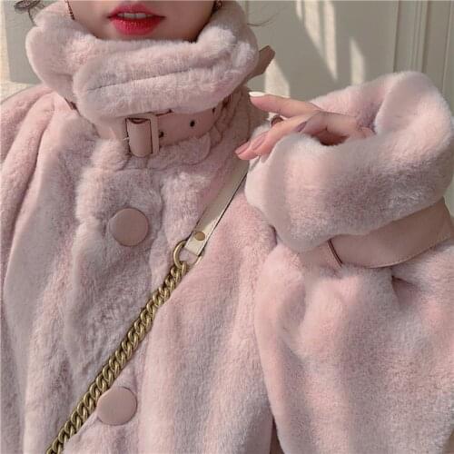 Hstar 2021 Autumn Winter Faux Rabbit Fur Female Loose Warm Overcoat Ladies Artificial Fur Coat veste fourrure fleece jacket
