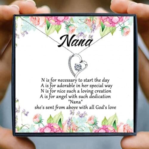 Necklace for Grandma Gifts Necklaces Girly Heart Crystal Necklace for Women Granddaughter Christmas Birthday Nana Jewelry Gift