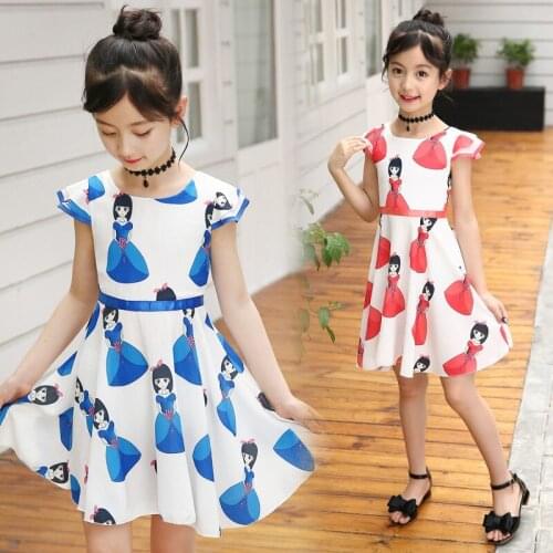 2021 New Summer Girls Kids Sleeveless Cartoon Girls Pattern Dress Princess Wedding Party Ribbons Bow Gown Fancy Dresses 4-13Year