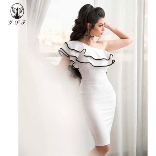 Simple but Elegant Black and Ivory One Shoulder Ruffled Straight Knee Length Homecoming Dresses 2019