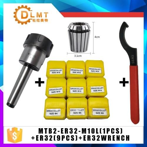 MT2 ER32 M12 1PCS ER32 Spring Clamps 9PCS ER32 Wrench 1PCS Collet Chuck Morse Holder Cone For CNC Milling Lathe tool