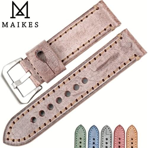 MAIKES New Design Accessories Watch Band Brown Vintage Bridle Leather Watch Strap 22mm 24mm Watch Bracelet Watchband For Panerai