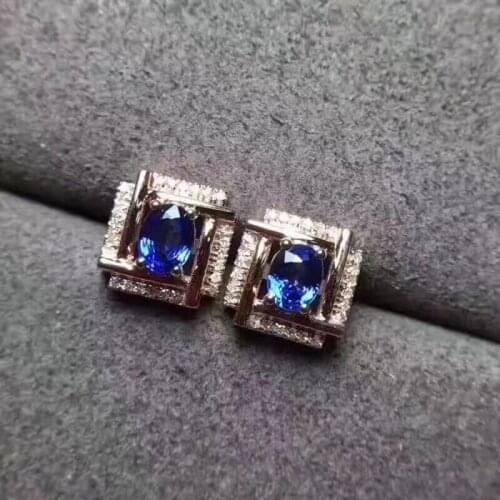 Sapphire stud earring For men or women Free shipping Natural real sapphire 925 sterling silver 4*6mm 2pcs gemstone