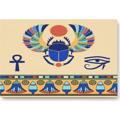 Scarab Pattern Egyptian Hibiscus Lotus Pattern Beetle Ancient Animal Art Bathroom Decor Rug Mat with Non Slip Rubber