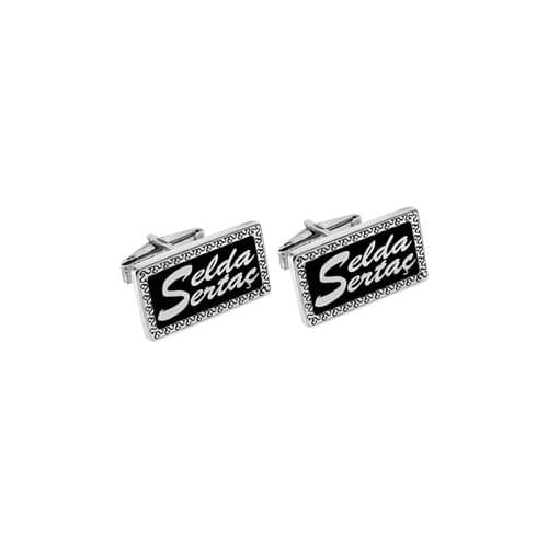 Square Name Inscribed Silver Cufflinks