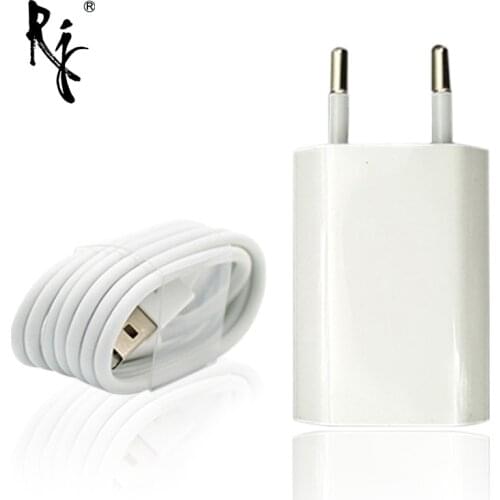 Wall AC EU Plug White Color USB Charger For iPhone 8 Pin USB Charging Cable + Charger Adapter For Apple iPhone 5 5S 6 6S 7 Plus