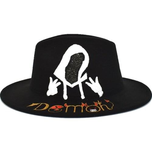 2021 new hand-painted pattern Fedora hat wide brim hat Panama felt hat shallow top fedora hat men and women hats men панама