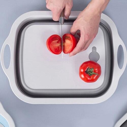 Foldable Cutting Board Multifunction Kitchen Silicone Collapsible Chopping Block Board Fruit Washing Basket With Draining Plug