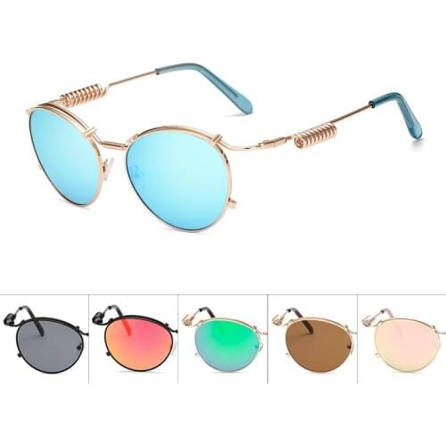 New Sunglasses Punk Steam Crown Mirror Metal Oval Frame Double Spring Glasses Frame Sunglasses for Men and Women Multicolor