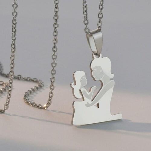 Warm Family Pendant Necklace Pregnant Woman Mom Daughter Stainless Steel Silvery Choker Chain Necklaces Jewelry