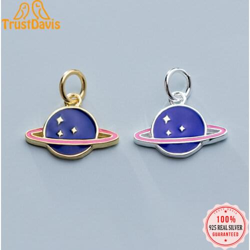 Trustdavis Real 925 Sterling Silver Fashion Glaze Planet Star Charm Pendant Handmade DIY Accessories Jewelry Wholesale DZ259