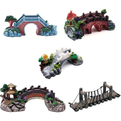 Aquarium Decoration Bridge Ornament for Fish tank, Chinese Culture Tree/Pavilion/Maoting/Rope Bridge View Scenery Landscape