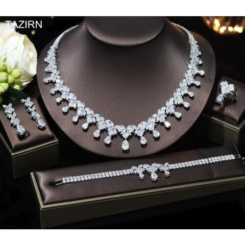 Water Shape Bridal Jewelry Set CZ Necklace Dangle Earrings Bracelet Ring Cubic Zirconia Wedding Dress Accessories Best Gifts