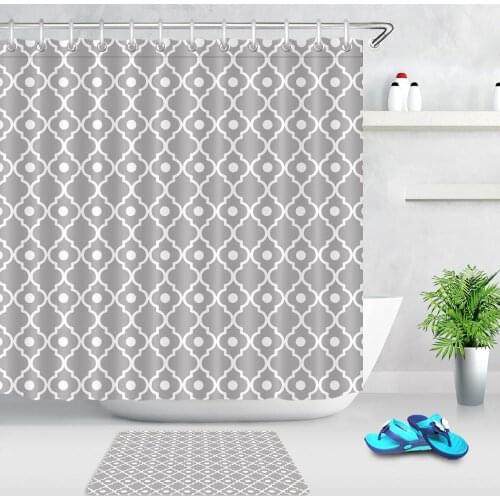 Moroccan Trellis Gray Shower Curtains Geometric Patterns Waterproof Polyester Fabric Bathroom Curtain Bath Screen Decor With Mat