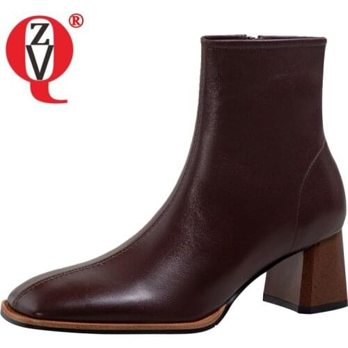 ZVQ Women Leisure working short boots winter New Style Mature soft Concise Comfortable Genuine Leather Square Toe office lady